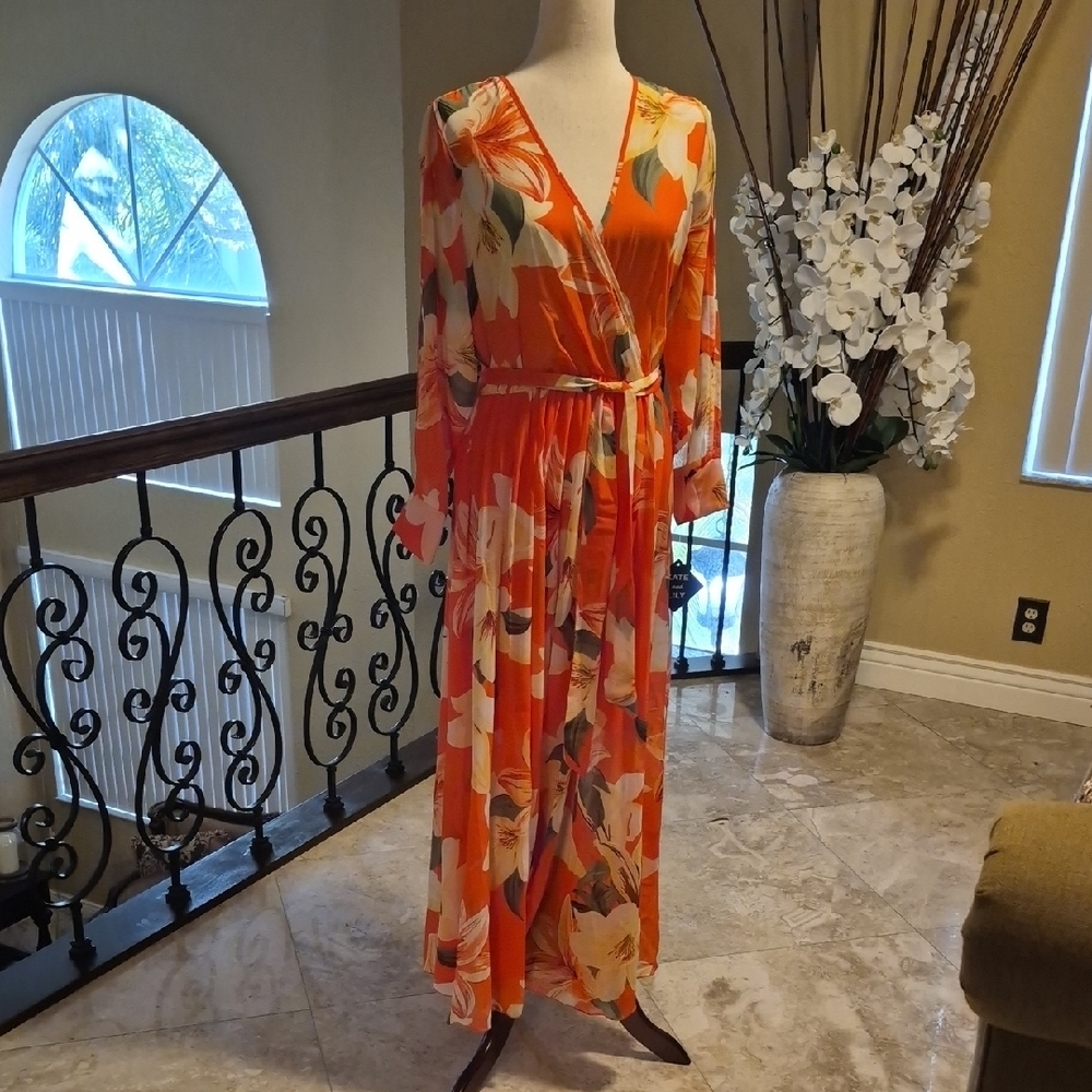 Orange V-Neck Sleeveless Sundress Resort Wear